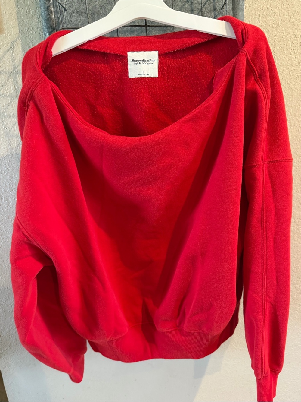 Abercrombie & Fitch RED Off-the-Shoulder Pullover Sweater - Picture 2 of 4
